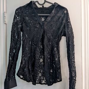 Black lace button-up shirt